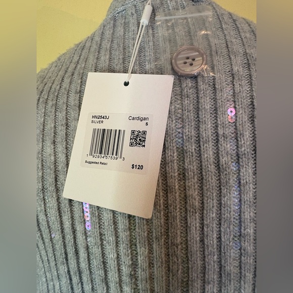 Endless Rose Silver Button-Up Cardigan. Iridescent sequins - Picture 3 of 10